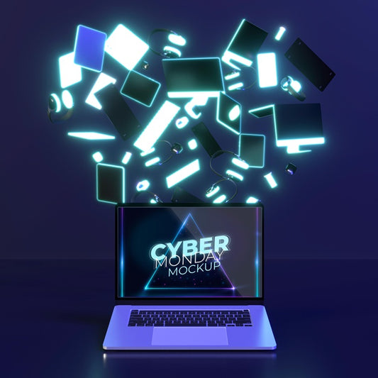Free Cyber Monday Assortment With Laptop Mock-Up Psd