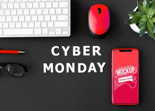 Free Cyber Monday Promo With Background And Phone Mock-Up Psd