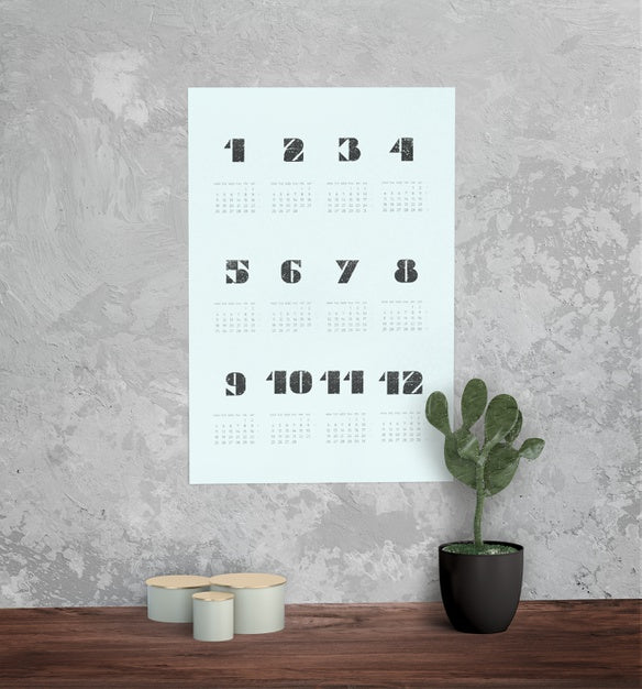 Free Decorative Mock Up Calendar On The Wall Psd