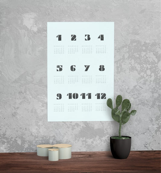 Free Decorative Mock Up Calendar On The Wall Psd