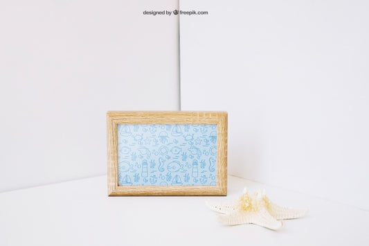 Free Decorative Photo Frame Mockup With Starfish Psd