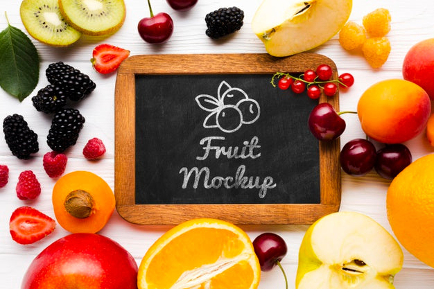 Free Delicious Fruits Concept Mock-Up Psd