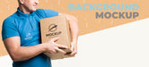 Free Delivery Man Holding A Box Mock-Up Psd