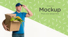 Free Delivery Man Holding A Box Of Vegetables Psd