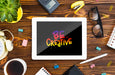 Free Desk View With Positive Message On Chalkboard Psd