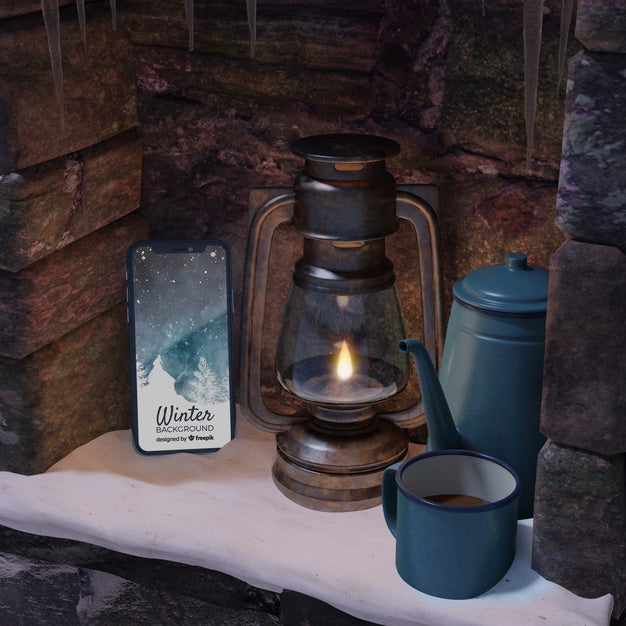 Free Device And Hot Tea On Kettle On Fireplace Psd