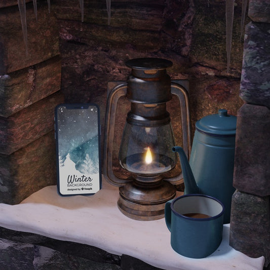 Free Device And Hot Tea On Kettle On Fireplace Psd