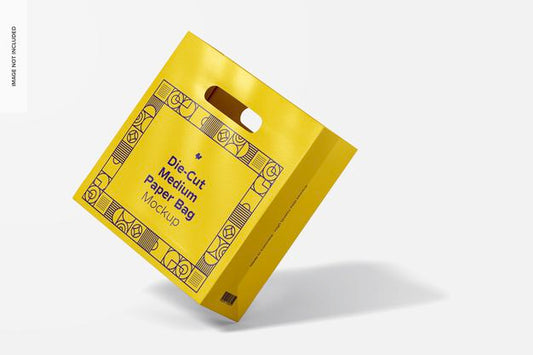 Free Die-Cut Medium Paper Bag Mockup, Leaned Psd