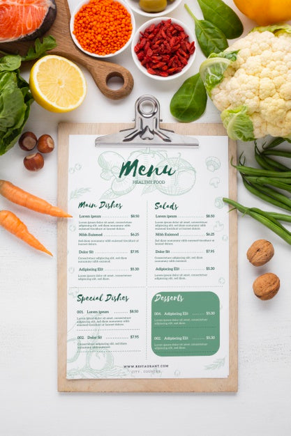 Free Diet Healthy Menu Surrounded By Veggies Psd