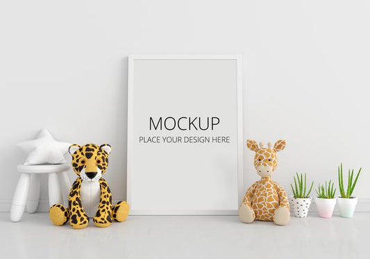 Free Doll On Floor With Frame Mockup Psd