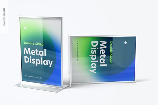 Free Double-Sided Poster Metal Desktop Display Mockup, Front View Psd