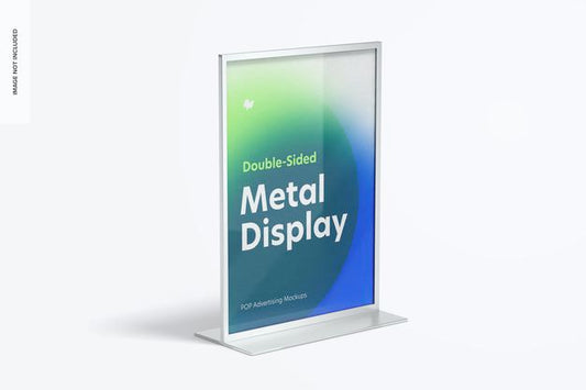 Free Double-Sided Poster Metal Desktop Display Mockup, Right View Psd