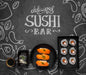 Free Draw With Sushi And Tablet Set With Sushi Rolls Psd
