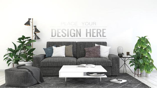 Free Empty Wall Interior Furniture 3D Psd Mockup Psd