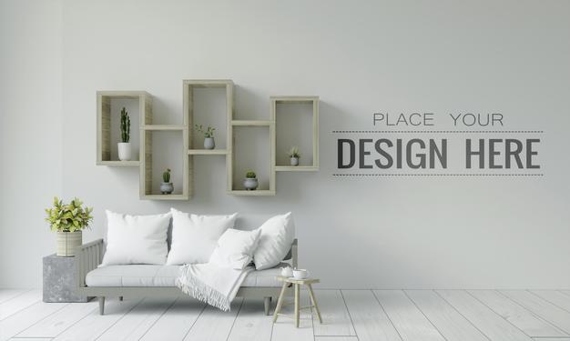 Free Empty Wall Interior Furniture 3D Psd Mockup Psd