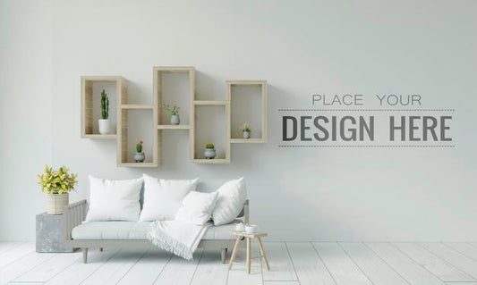 Free Empty Wall Interior Furniture 3D Psd Mockup Psd