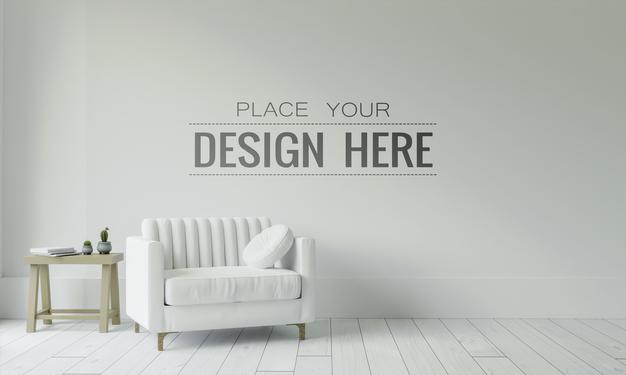 Free Empty Wall Interior Furniture 3D Psd Mockup Psd