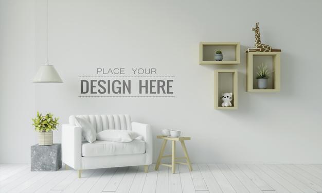 Free Empty Wall Interior Furniture 3D Psd Mockup Psd