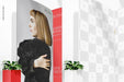 Free Fabric Display Backdrop Mockup, With Plant Pots Psd