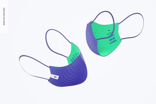 Free Face Mask With Elastic Bands Mockup, Falling Psd