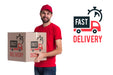 Free Fast Delivery And Man In Red Costume Psd