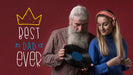 Free Father And Daughter With Vinyl On Burgundy Background Psd