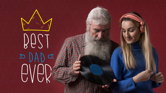 Free Father And Daughter With Vinyl On Burgundy Background Psd