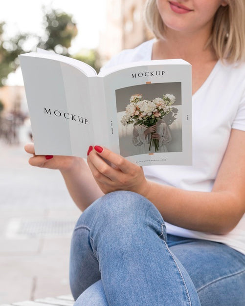 Free Female On Street Reading Book Psd