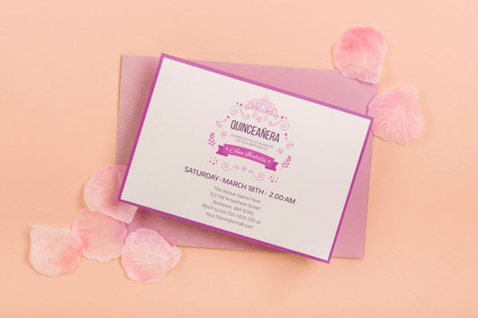 Free Fifteen Birthday Invitation And Petals Top View Psd
