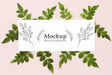 Free Flat Lay Arrangement Of Green Leaves With Mock-Up Psd