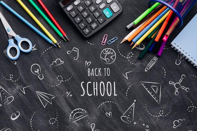 Free Flat Lay Back To School With Chalk Drawings Psd