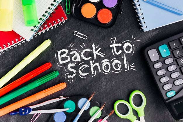 Free Flat Lay Back To School With Colourful Supplies Psd