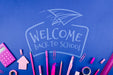 Free Flat Lay Back To School With Purple Supplies Psd