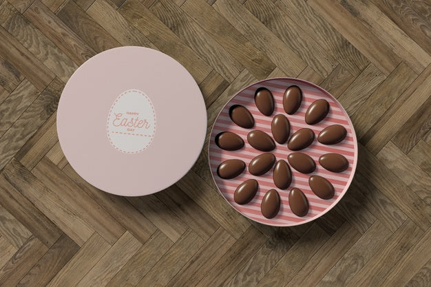 Free Flat Lay Box With Small Chocolate Eggs Shape Psd