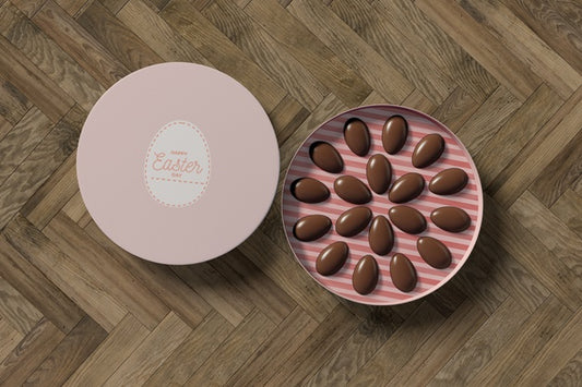 Free Flat Lay Box With Small Chocolate Eggs Shape Psd