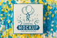 Free Flat Lay Card Mock-Up With Confetti Psd