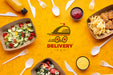 Free Flat Lay Food Service Arrangement With Background Mock-Up Psd