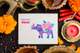 Free Flat Lay Happy Diwali Festival Mock-Up Elephant Drawing Psd