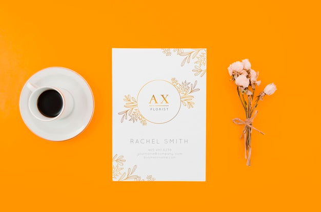 Free Flat Lay Lovely Card Mock-Up On Orange Background Psd