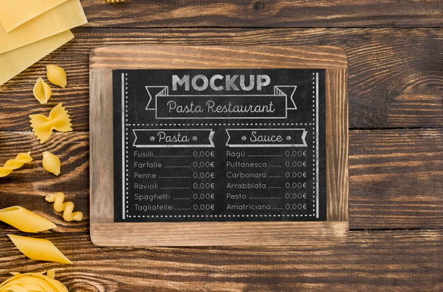 Free Flat Lay Menu And Pasta Assortment Psd
