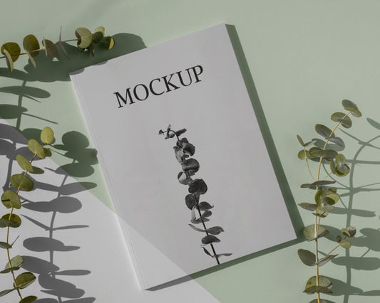 Free Flat Lay Nature Magazine Cover Mock-Up With Leaves Assortment Psd