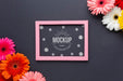 Free Flat Lay Of Daisies With Frame Mock-Up Psd