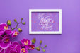 Free Flat Lay Of Frame Mock-Up On Purple Background Psd