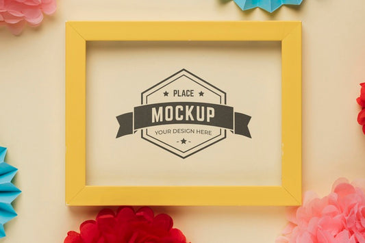 Free Flat Lay Of Mock-Up Frame With Multicolored Decorations Psd
