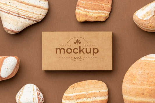 Free Flat Lay Of Paper Stationery With Rocks Psd