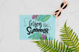 Free Flat Lay Paper Card Mockup With Summer Elements Psd
