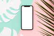 Free Flat Lay Smartphone Mock-Up With Leaves Psd