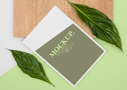 Free Flat Lay Stationery Leaves And Wood Psd