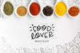 Free Food Lover And Bowls Filled With Spices Mock-Up Psd