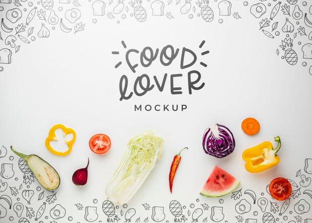 Free Food Lover Mock-Up With Veggies And Fruits Psd
